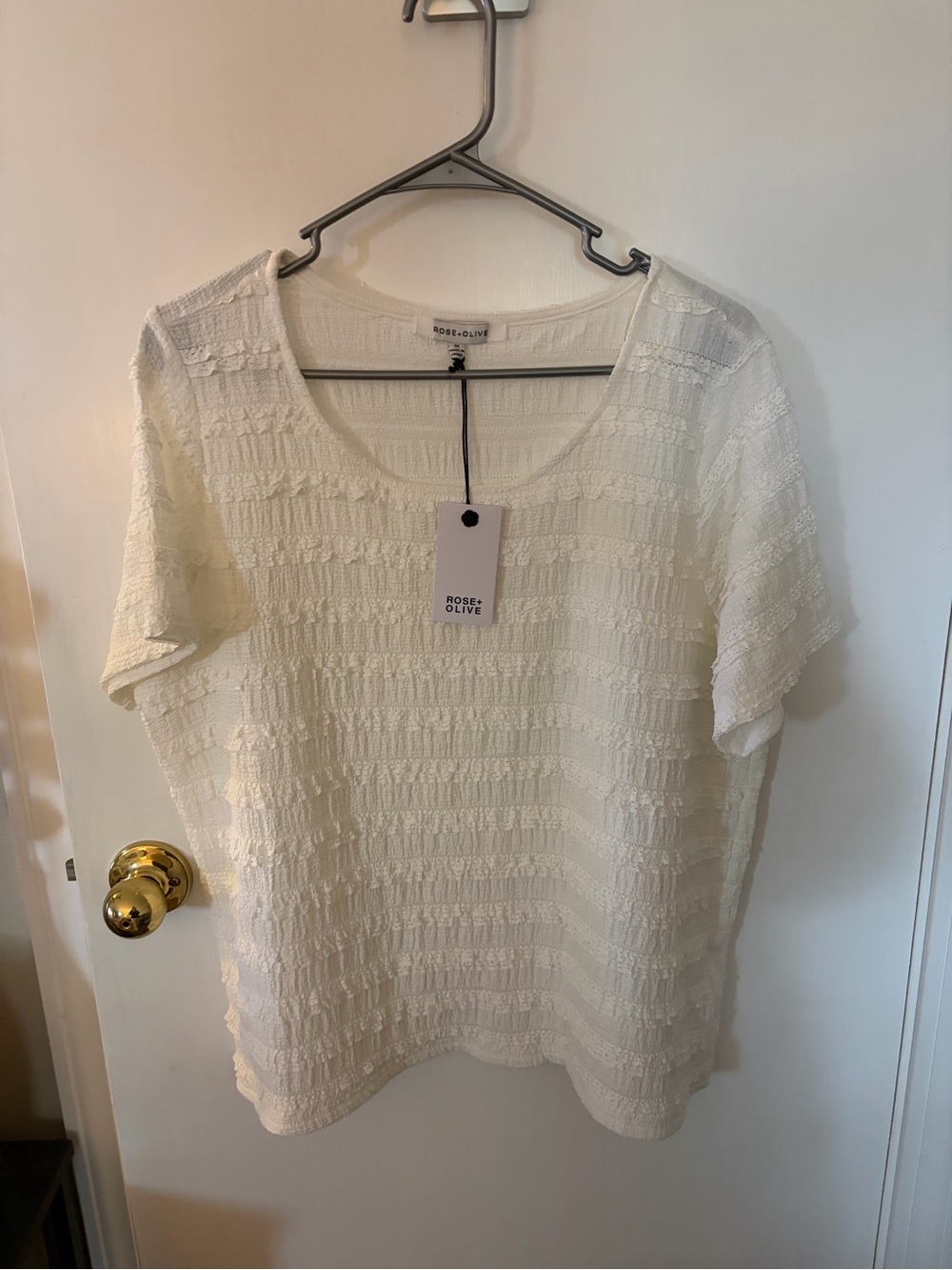 Rose & Olive Ivory textured short sleeve top